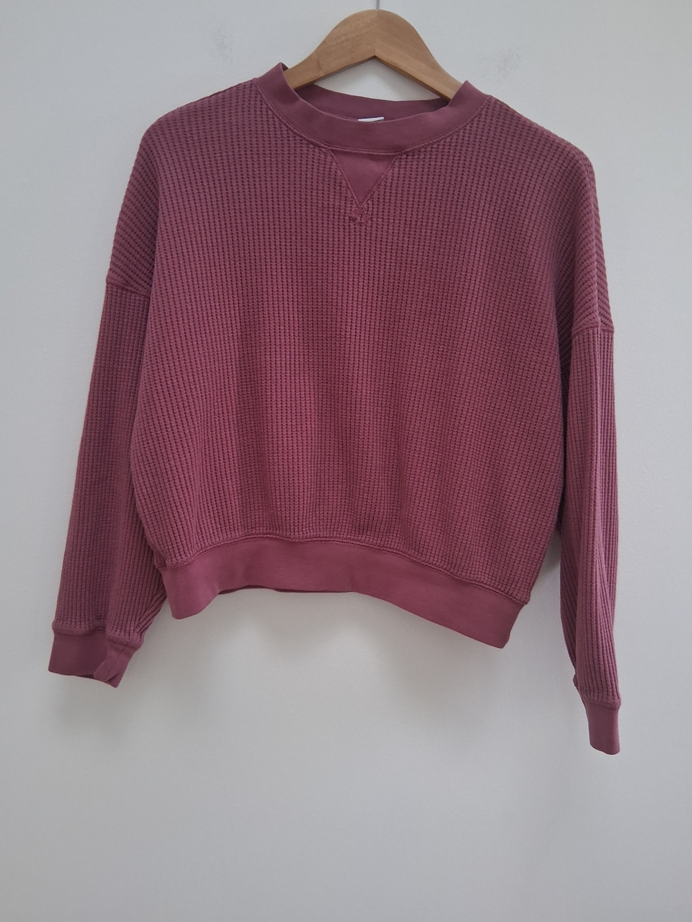 GAP Waffle Knit Crewneck Sweatshirt - Dusty Rose Size XS Cozy Academia Casual
